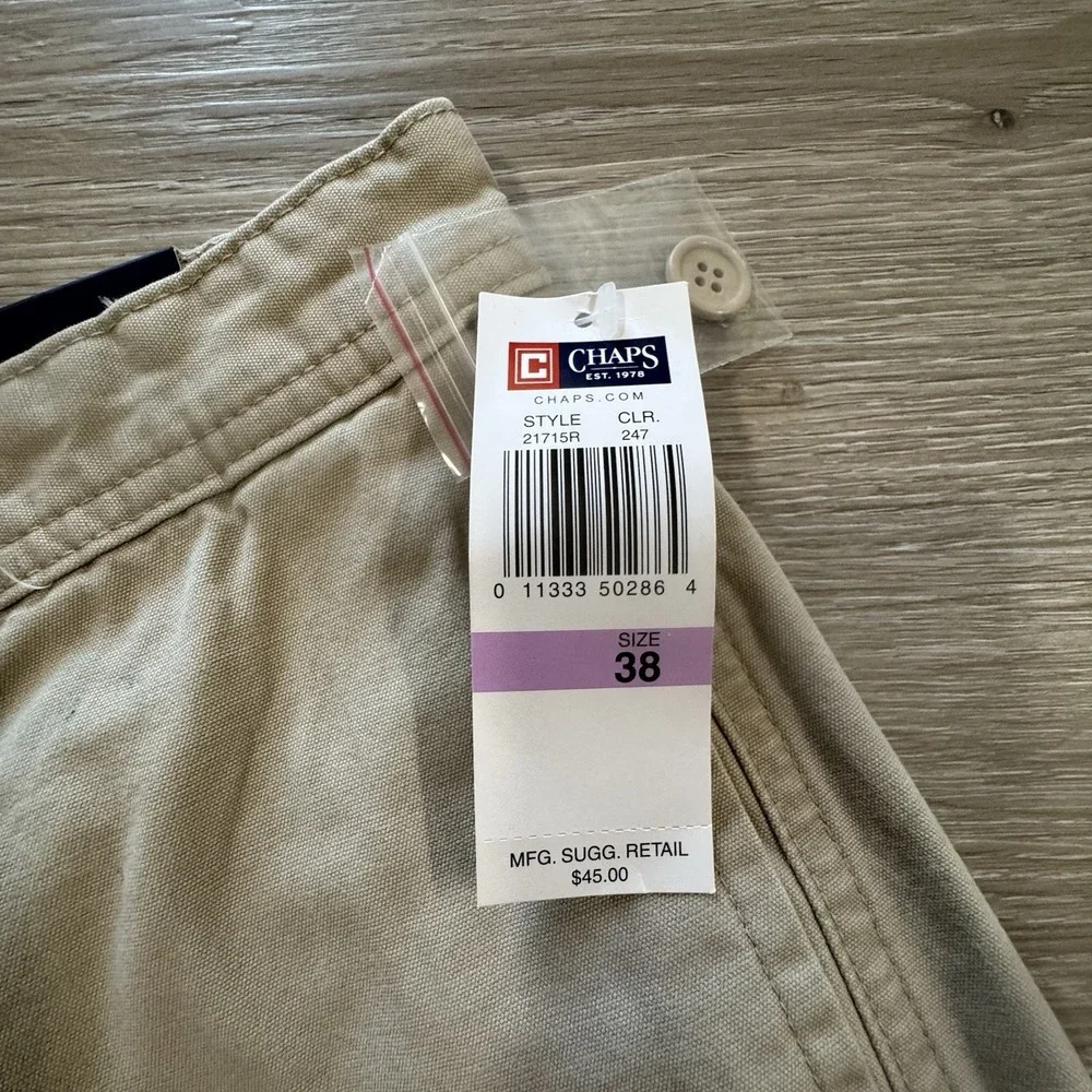 NWT Lot 2 CHAPS‎ Khaki Beige Flat Front Cargo Shorts Men's Size 38